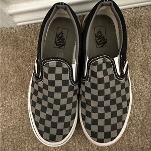 Kids Vans Checkered Slip On Shoes Youth Size 2.5 Black and Grey Check